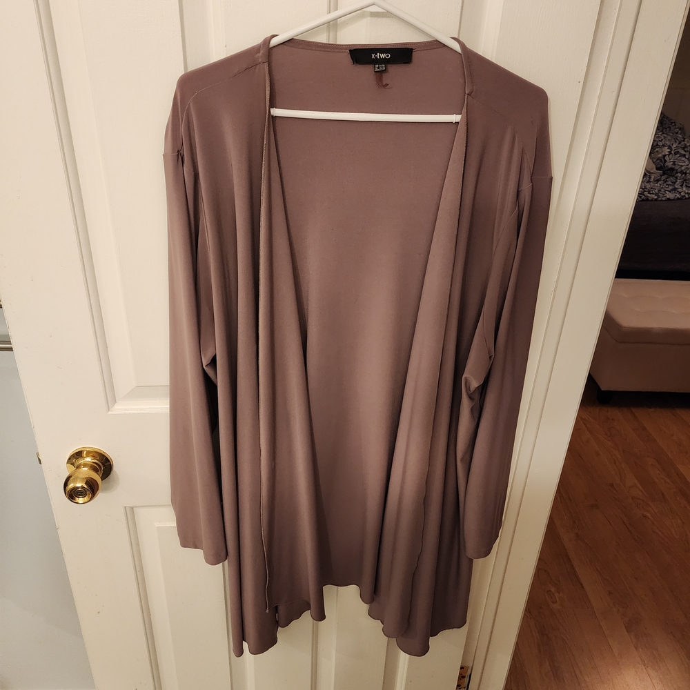 Women's Size 3X ULTRA LONG Mauve Cardigan Sweater